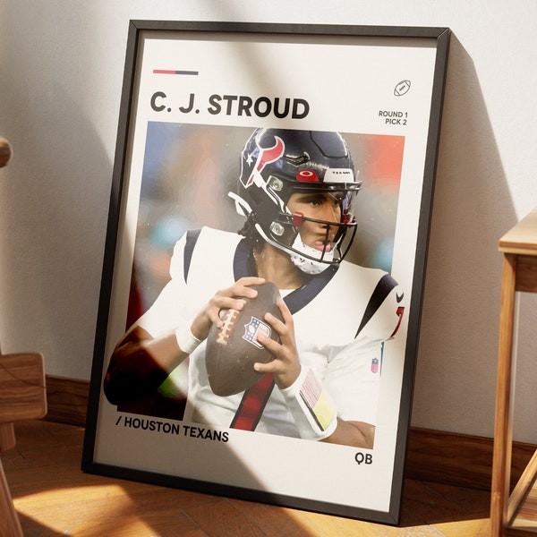CJ Stroud Poster, Houston Texans Poster, NFL Poster, Mid-century Modern Poster, Bedroom Wall Art, Houston Texans Decor