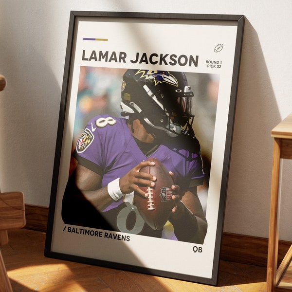 Lamar Jackson Poster, NFL Poster, Baltimore Ravens Poster Print, Minimalist Poster, Office Wall Art, Baltimore Ravens Wall Art