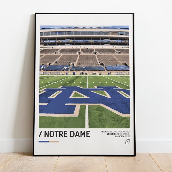 Notre Dame Stadium Poster, Fighting Irish Poster, Dorm Decor, Bedroom Wall Art, Minimalist Sports Poster, Stadium Print Download