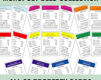 Monopoly Deed Collection, Set of 22 Cards, Complete Monopoly Deed Set, Monopoly Board Properties