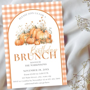 Pumpkin Birthday Brunch Invitation Template: Autumn Party (Canva, Instant Download)