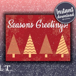 Download istantaneo del file della cartolina di Natale vuota degli alberi di Natale del fiocco di neve rosso