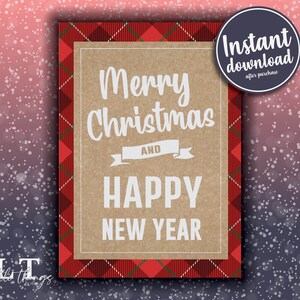 Download immediato del file della cartolina di Natale vuota di Plaid Merry Christmas