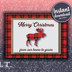 Alce rustico scozzese rosso con auguri di Natale Cartolina di Natale con download immediato