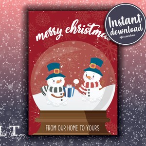 Two Snowmen in Winter Scene Snow Globe instant download Christmas Card
