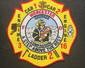 Worcester Feuerwehrauto-16 Motor-3 Leiter-2 Aufnäher MA Boston Vermont nh LDNY New York Jersey Hartford Springfield Indianer