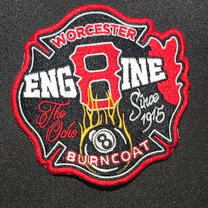 Worcester Fire Dept Engine-8 8-Ball Patch MA Boston Vermont nh FDNY New York Jersey Hartford Springfield Indian