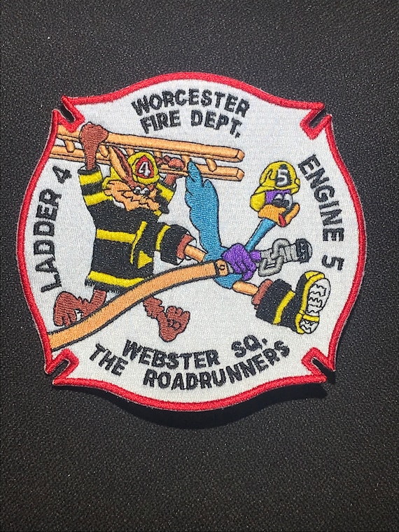 Worcester Fire Dept Engine-5 Ladder-4 Patch Roadrunner Coyote Looney Tunes  MA Boston FDNY New York Jersey Hartford Springfield Indian