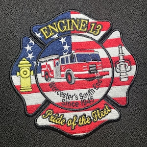 Worcester Fire Dept Engine-13 Flag Patch MA Boston Vermont nh FDNY New York Jersey Hartford Springfield Indian
