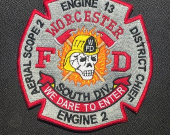 Worcester Fire Dept Motor-2 Motor-13 Luft Zielfernrohr-2 Chef-Aufnäher MA Boston Vermont nh LDNY New York Jersey Hartford Springfield Indianer