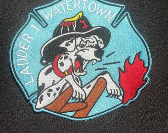 Watertown Fire Dept Leiter-1 Dalmation Patch New York FDNY NH MA Mass Helm Truck Toy Taz Red Sox Celtics Bruins Patriots Fenway