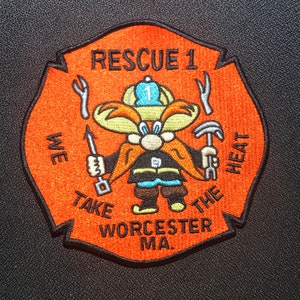Worcester Fire Dept Rescue-1 Yosemite Sam Patch MA Boston Vermont nh FDNY New York Jersey Hartford Springfield Indian