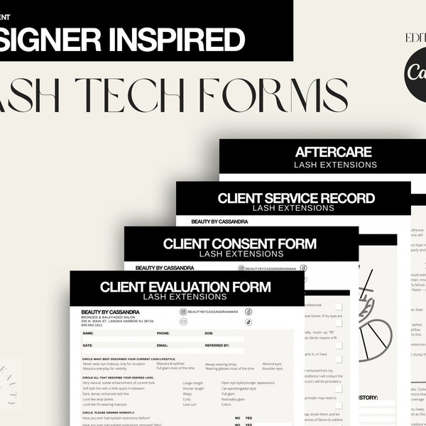 Lash Extension Consent Forms, Intake Form, PhotoRelease, Record Form, Print PDF or Digital Download