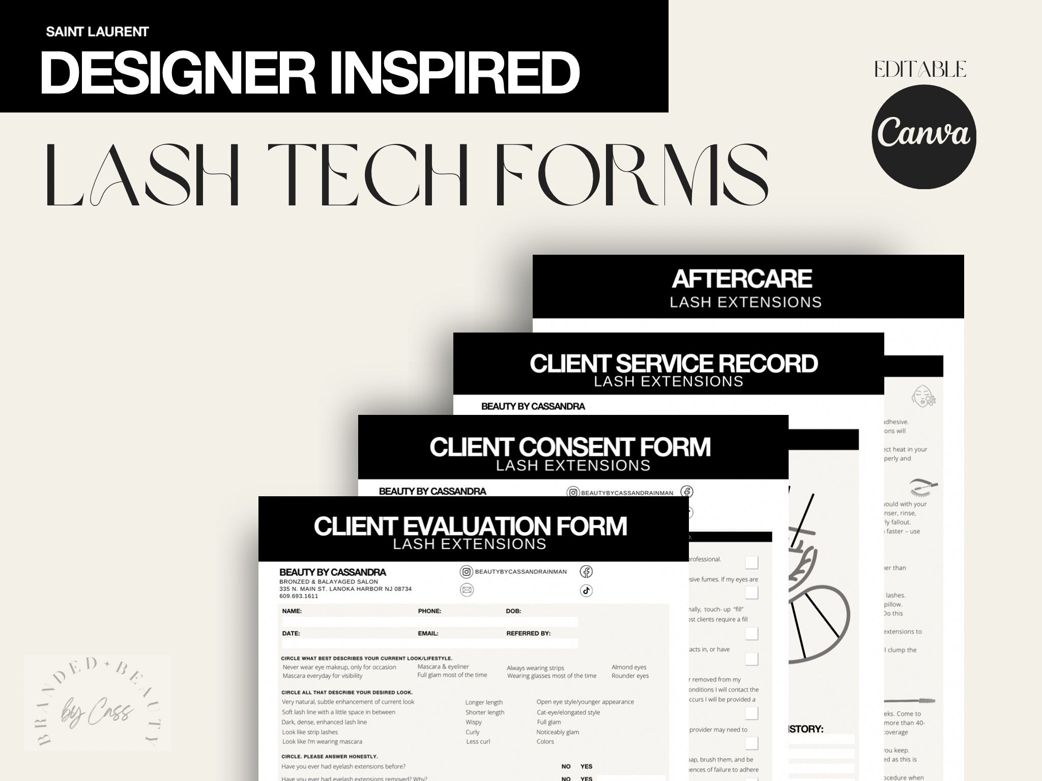 Lash Extension Consent Forms, Intake Form, Photorelease, Record Form ...