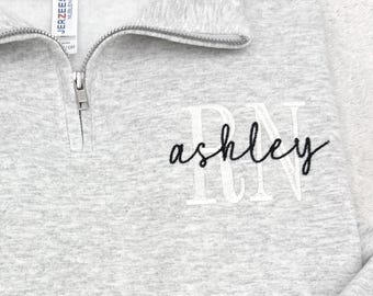 Embroidered Nurse Quarter Zip Sweatshirt: Athletic Block Gemma, Nursing School Gift