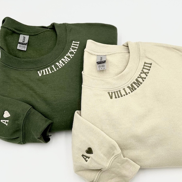 Custom Embroidered Roman Numeral Sweatshirt: Anniversary Couple Gift