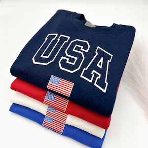 Sudadera con la bandera de EE. UU. bordada: Sudadera patriótica para el 4 de julio imagen 1
