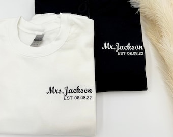 Custom Mr and Mrs Embroidered Sweatshirt, Personalized Wedding Gift