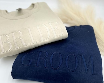 BRIDE GROOM Embroidered Sweatshirt or Hoodie, Bride Groom Crewneck, Gift for Bride, Wedding Gift, Bridal Shower Party, Newly Wed,Fiancé Gift