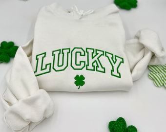 Sudadera unisex con cuello redondo y trébol de la suerte bordada del Día de San Patricio