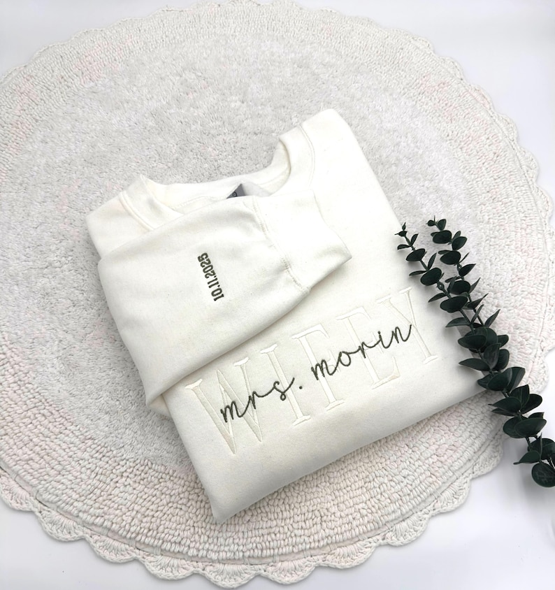 Embroidered Wifey/Hubby Sweatshirt: Tone on Tone Bridal Gift