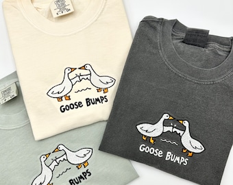 Embroidered Goose Bumps Comfort Colors T-Shirt, Funny Goose Lover Tee
