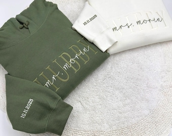 Embroidered Wifey/Hubby Sweatshirt: Tone on Tone Bridal Gift