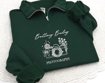Custom Embroidered Quarter Zip Sweatshirt: Personalized Logo, Text or Monogram