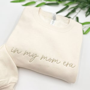 Embroidered In My Mom Era Sweatshirt, Minimal heart on sleeve Crewneck, Mom Sweater, Trendy Mom Apparel, Mother&#39;s Day Gift, Custom Pullover