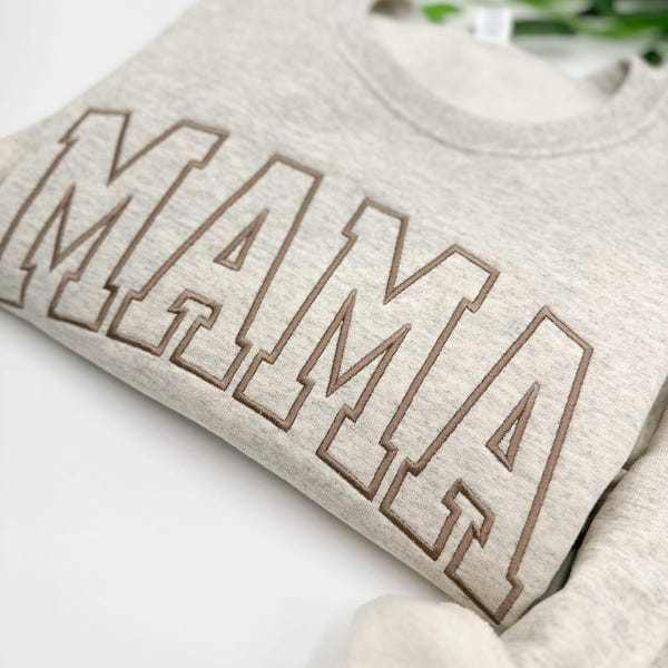 Embroidered Mama Sweatshirt, Suede Brown Thread, Oatmeal Heather Crewneck
