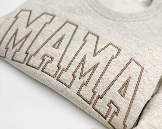 Embroidered Mama Sweatshirt, Suede Brown Thread, Oatmeal Heather Crewneck