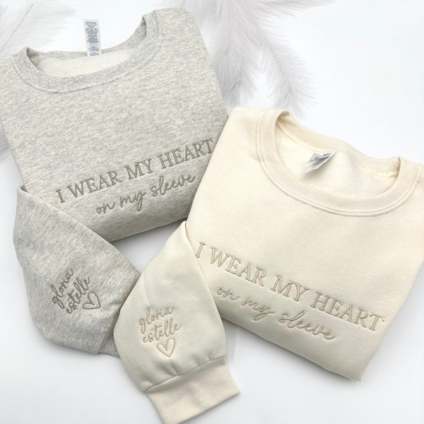 Embroidered 'Heart on Sleeve' Sweatshirt: Custom Name Mama Gift