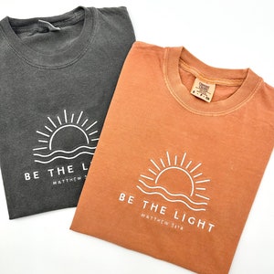 Embroidered Be The Light Matthew 5:14 Comfort Colors® Shirt | Inspirational Christian Tee | Religious Faith Clothing | Bible Verse Gifts