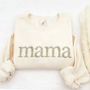 Embroidered Floral Mama Sweatshirt Hoodies, Custom Gift, Mother's Day Present, Embroidery Mama Crewneck, New Mom Gift, Mom Top