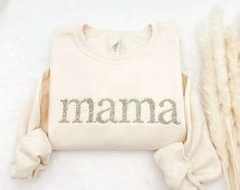 Embroidered Floral Mama Sweatshirt Hoodies, Custom Gift, Mother's Day Present, Embroidery Mama Crewneck, New Mom Gift, Mom Top