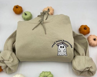 Embroidered Ghost Book Sweatshirt: Spooky Season Pullover