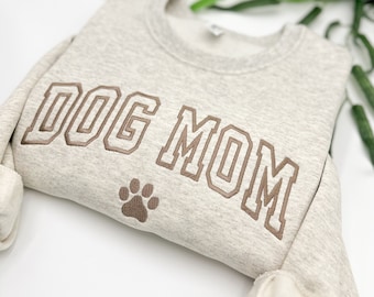 Embroidered Dog Mom Sweatshirt, Dog Mama Crewneck, Aesthetic Sweater