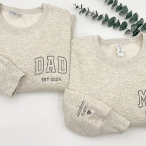 Embroidered Dad Mom Sweatshirt: Personalized Name Sleeve, Dada Mama Crewneck