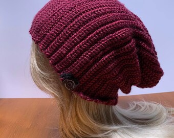 Hand Crocheted Fall Winter Spring Beanie > Winter Hat > Burgundy Hat