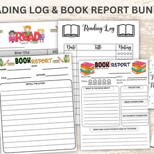 Kinder lesen druckbare, Kinderlesetagebuch, Kinderbuchbericht, Sommerlesen, Kinderarbeitsblatt, Kinderleseaktivität, Lesen / Buchbericht Bündel
