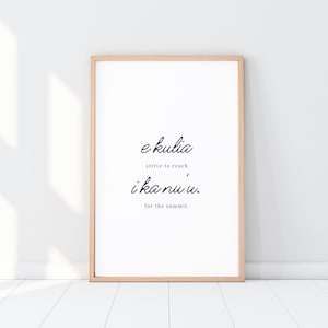 E Kulia I Ka Nuu, Olelo Noeau Print, Hawaiian Wall Art, Hawaiian Proverb, Inspirational Art, Minimalist Wall Decor, Strive For The Summit