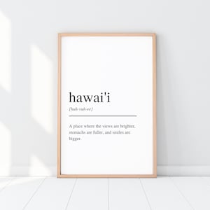 Hawaii Definition Print, Hawaiian Wall Art, Hawaii Definition Decor, Inspirational Art, Minimalist Wall Decor, Hawaiian Words