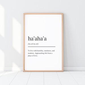 Haahaa Definition Print, Hawaiian Wall Art, Humility Definition Decor, Inspirational Art, Minimalist Wall Decor, Hawaiian Values