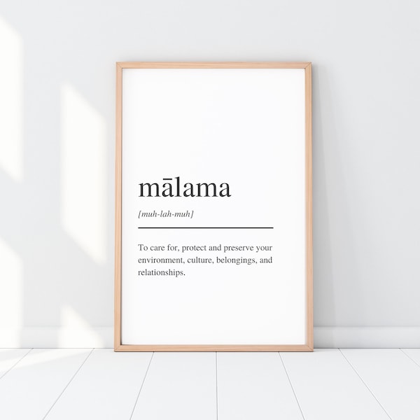 Malama Definition Print, Hawaiian Wall Art, Hawaiian Value Definition Decor, Inspirational Art, Minimalist Wall Decor, Hawaiian Values