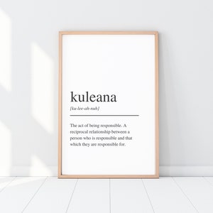 Kuleana Definition Print, Hawaiian Wall Art, Responsibility Definition Decor, Inspirational Art, Minimalist Wall Decor, Hawaiian Values