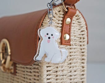 Bichon Frise Epoxy Keychain: Double-Sided Dog Design, Bag Charm