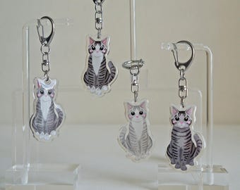 Grey Tabby Cat Epoxy Keychain, Pet Keychain, Bag Charm, Pet Bag Accessories, Grey Tabby Cat Keychain