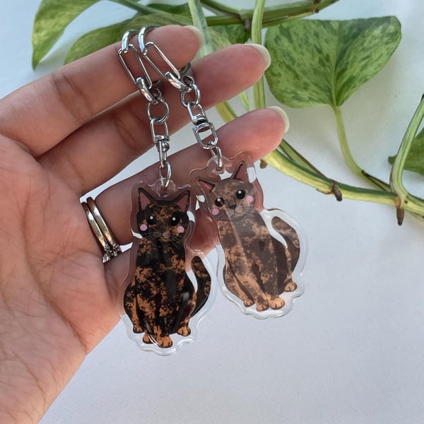 Tortie Cat Epoxy Keychain, Pet Keychain, Bag Charm, Pet Bag Accessories, Tortoiseshell Cat Keychain