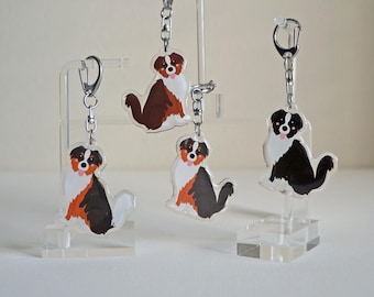 Australian Shepherd Epoxy Keychain: Double-Sided Aussie Dog Design, Bag Charm | Tails and Tail-less Options