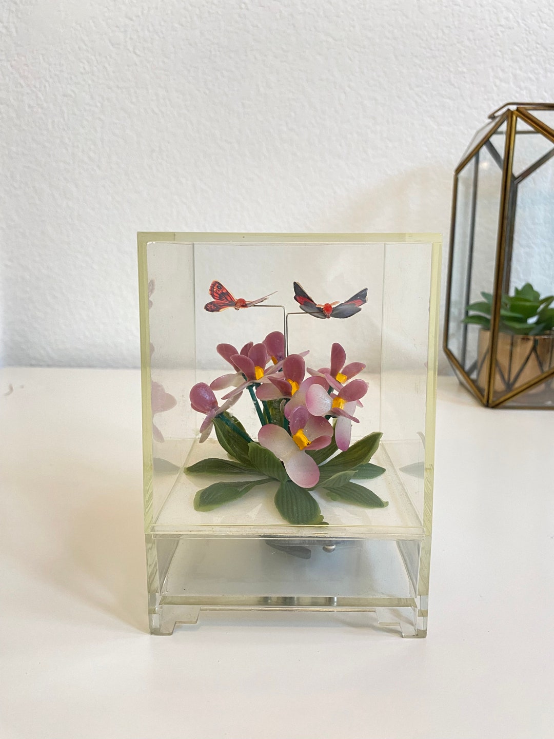 Vintage Acrylic Music Box Butterflies Flowers Etsy